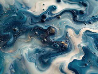 Wall Mural - Close-up of blue and white liquid with gold glitter