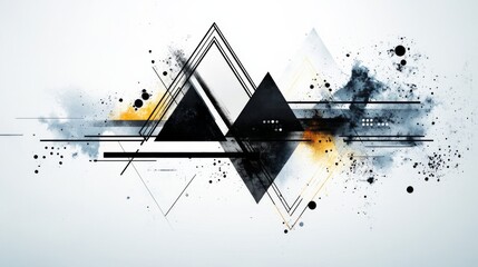 Wall Mural - Abstract Black and White Geometric Triangles with Ink Splashes, abstract, geometric, design