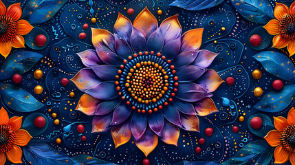 Abstract Flower Illustration with Blue, Orange, and Purple Colors