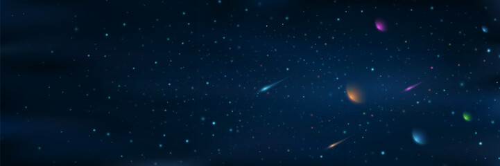 Wall Mural - abstract space background. colorful planets and glowing stars. universe cover design. starry night s