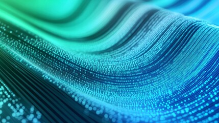 Abstract Digital Wave with Blurry Blue and Green Gradient, 3D Rendering, Digital Art, Abstract Background, Data Stream, Technology, Cybersecurity