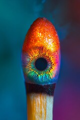 Wall Mural - A close up of a matchstick with a colorful eye on it