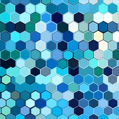 Wall Mural - Blue Hexagon Pattern, Abstract, Mosaic, Geometric, Design