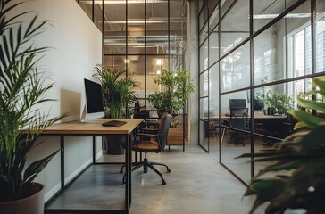 Canvas Print - Modern office interior with glass and metal frame walls