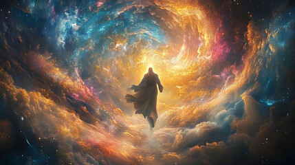 Wall Mural - ethereal depiction of enoch ascending to heaven amidst swirling cosmic energies