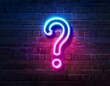 © Galeno - vector realistic isolated neon sign question customizable color font alphabet logo template decoration display wall background concept trivia night quiz