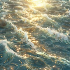 Wall Mural - Golden Light on Rippling Ocean Waves