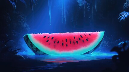 Sticker - Watermelon Slice Floating in a Mystical Blue Forest