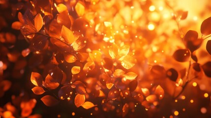 Aufkleber - A dense cluster of orange autumn leaves illuminated by golden hour light, creating a glowing effect