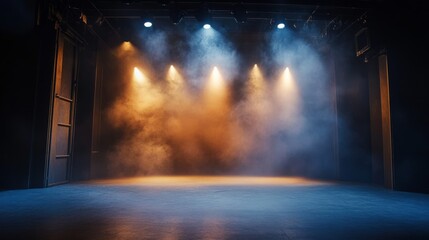 Poster - A stage setting with intense, focused lighting effects that add depth and dimension to the background scene.