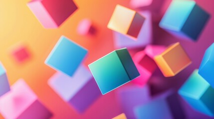 Fototapete - Abstract design featuring colorful, floating cubes of various sizes drifting against a gradient background