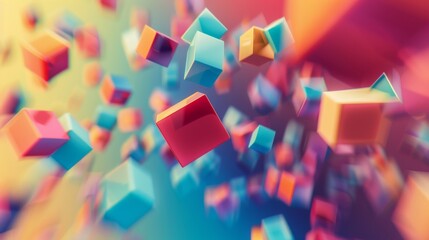 Fototapete - Abstract design featuring colorful, floating cubes of various sizes drifting against a gradient background