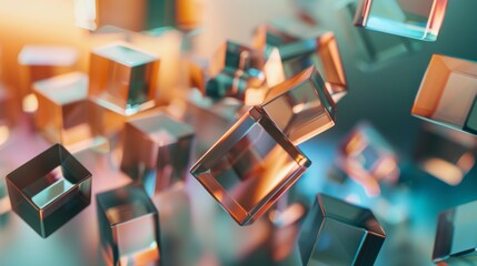 Fototapete - Abstract scene featuring a cluster of floating cubes with varying transparencies and hues on a smooth, neutral backdrop
