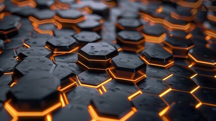 Fototapete - Blockchain technology with hexagonal patterns
