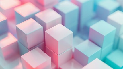 Poster - Clean, modern background with a scattering of geometric cubes in soft, muted colors and gentle gradients