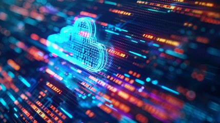 Poster - Digital cloud with binary code and growth arrow