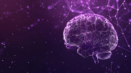 Wall Mural - A brain is shown in a purple background with a lot of lines and dots