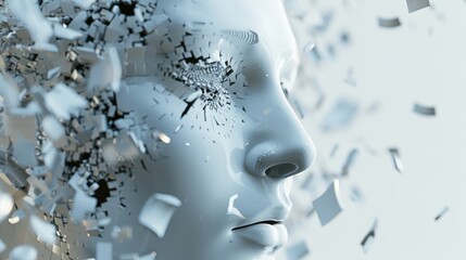 Aufkleber - Futuristic face emerging from scattered AI pieces, arranged meticulously against a clean, white background