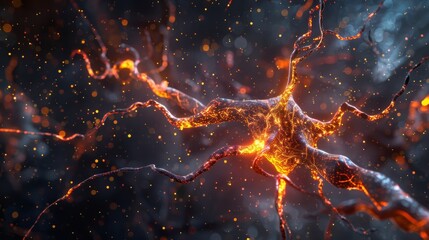 Leinwandbilder - High-resolution neuron activity, vibrant synapse firing