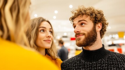 Trendy young couple shopping for modern furniture in a stylish home decor store showcasing contemporary interior design and lifestyle choices with a sense of excitement and discovery