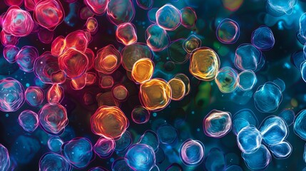 Poster - Multicolored stem cells under a microscope