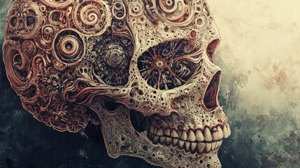 Canvas Print - A Mechanical Skull with Intricate Gears and Tubes