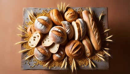 background of delicious warm bread with wheat 