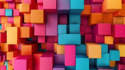 Poster - Vibrant array of 3D cubes in different shades and angles creating a sense of movement against a solid color background