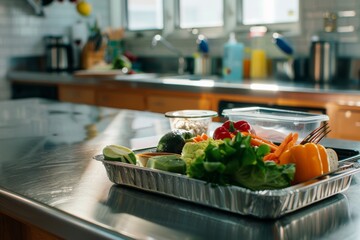 School lunch on a kitchen countertop