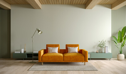 scandinavian featuring cozy living room simplicity and style, have new orange sofa with soft green w