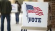 © Pascal - A person casting their ballot at an open voting booth, with the american flag and 'VOTE' written on it