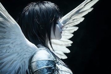 Canvas Print - A serene figure with angelic wings, showcasing a blend of fantasy and ethereal beauty.