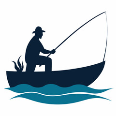 fishing man on boat silhouette vector illustration