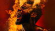 © Prasanth - An image of a black man shouted with fire and copy space