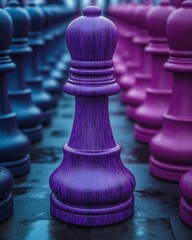 A purple chess piece stands out amongst a row of others