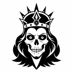 Sticker - queen skull vector art lino cut or cutout silhouette 