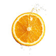 © pham - A vibrant orange slice is splashing in clear water, showcasing its juicy texture and freshness, ideal for culinary visuals. Transparent background PNG