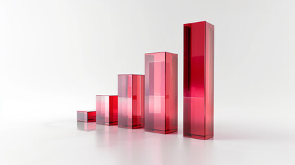 Red transparent cubes forming ascending graph on white background