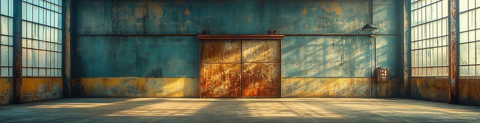 Wall Mural - Door. Loft. Living room in a factory building with raw walls, minimalist decor.