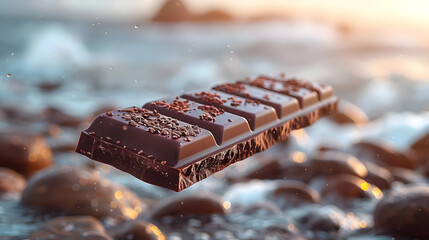 Chocolate Bar with Sea Background Illustration