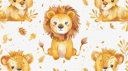 Watercolor lion illustration for kids