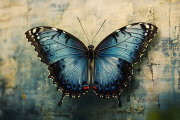 Wall Mural - Blue butterfly art painting animal.