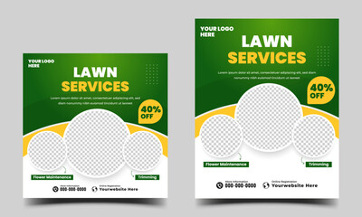 Lawn care social media post promotion template design