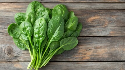 Wall Mural - Fresh Spinach on Rustic Wooden Background