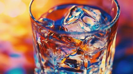 Poster - Close-Up of Ice Cubes in a Glass with Colorful Abstract Background