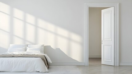 Wall Mural - The white door opening to modern bedroom interior