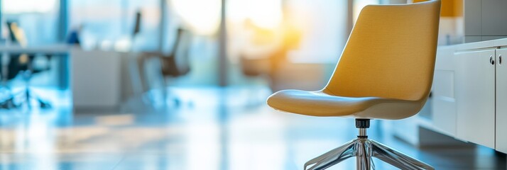 Aufkleber - Bright office interior with a yellow chair in focus against a blurred backdrop. Represents a modern business environment and workplace design.