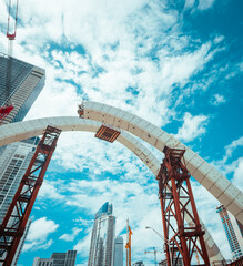 construction site with cranes downtown center miami bridge 