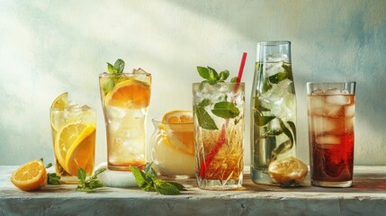 Canvas Print - Refreshing Summer Cocktails with Citrus and Mint