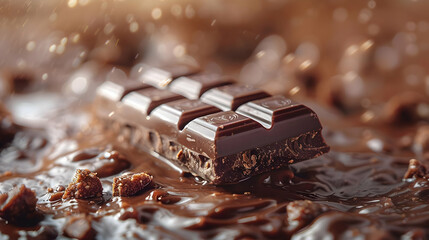 Chocolate Bar In Melted Chocolate, Delicious, Sweet, Treat, Background, Food Photography